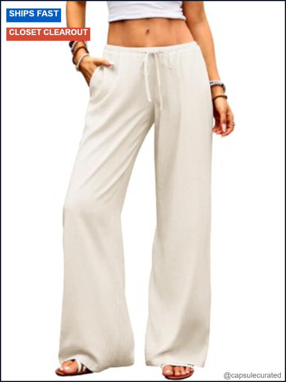 Wide Leg Linen Pants Low Rise Baggy Palazzo Trousers Summer Beach Vacation